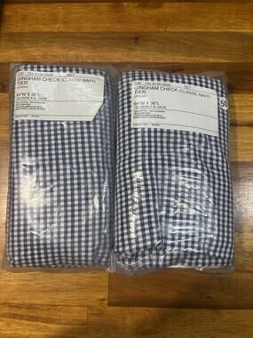 NWT JCPenney Home Gingham Check Curtains Classic Navy Tiers 64x36 Pair Set 2